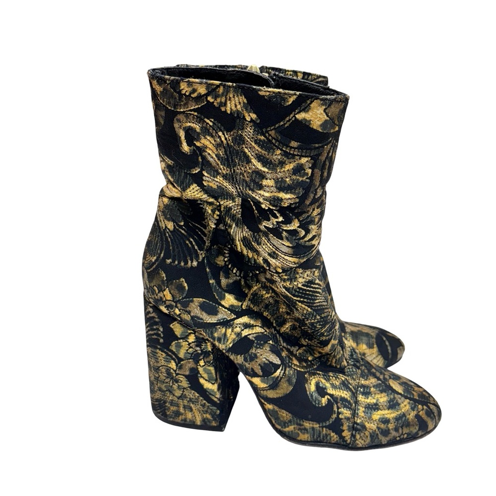 Ash Flora Gold Black Fabric Patterned Ankle Boots Sz 38